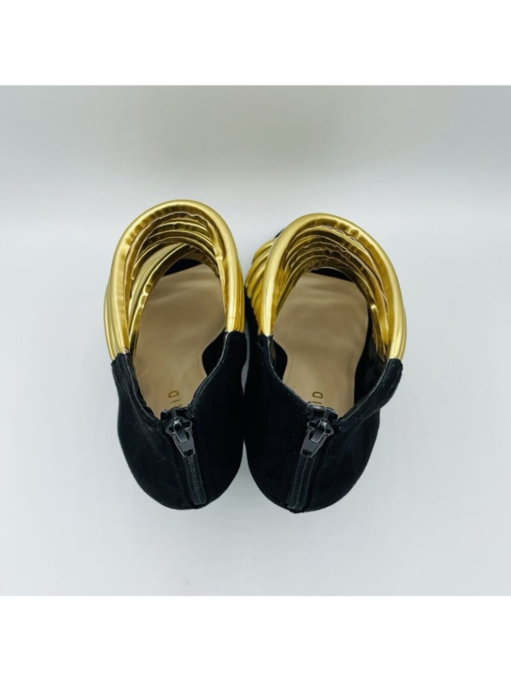 Torrid Shoes Womens Size 8 Wide Black Gold Ankle Booties Heels Zip Peep Toe - Picture 8 of 12